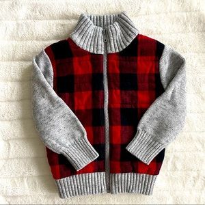 Cat & Jack Sherpa Lined Buffalo Plaid Zip-up Sweater